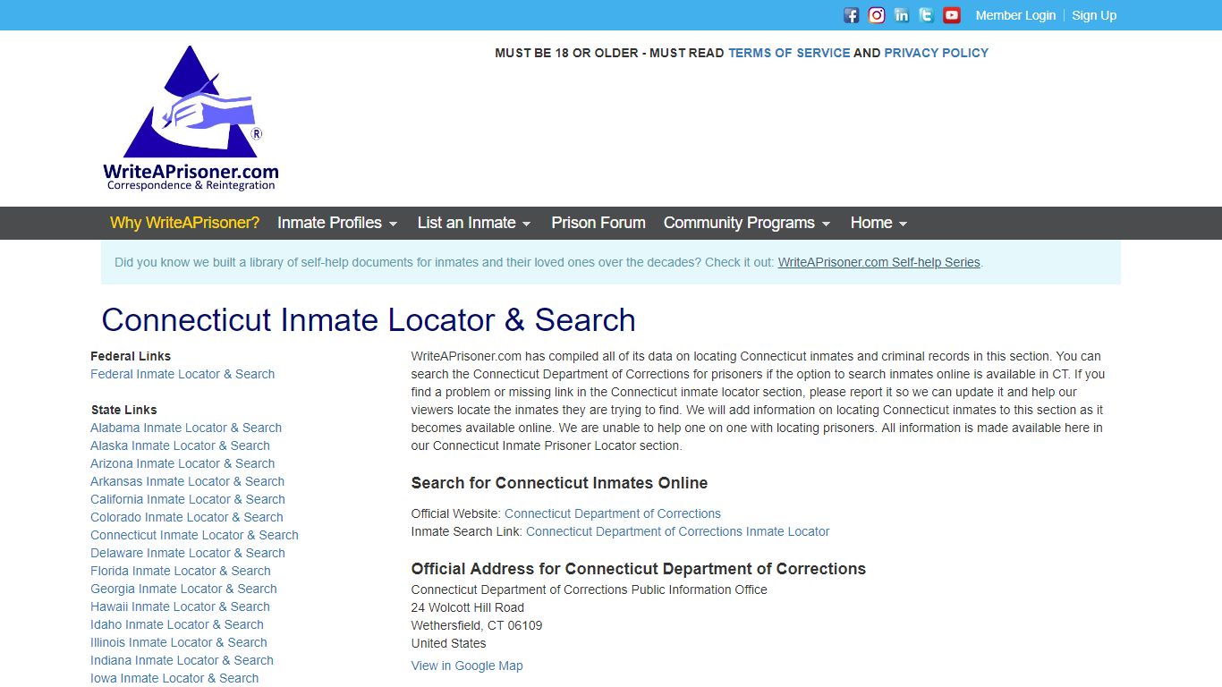 Connecticut Inmate Locator & Search | WriteAPrisoner.com